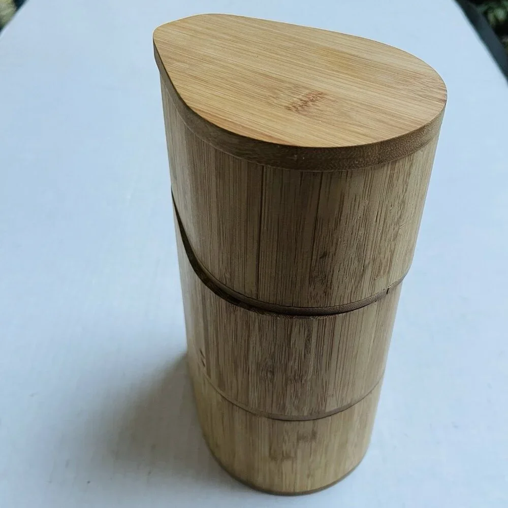 Bamboo 3 Level Salt Seasoning Storage Box Jewelry Case Organizer Office Decor